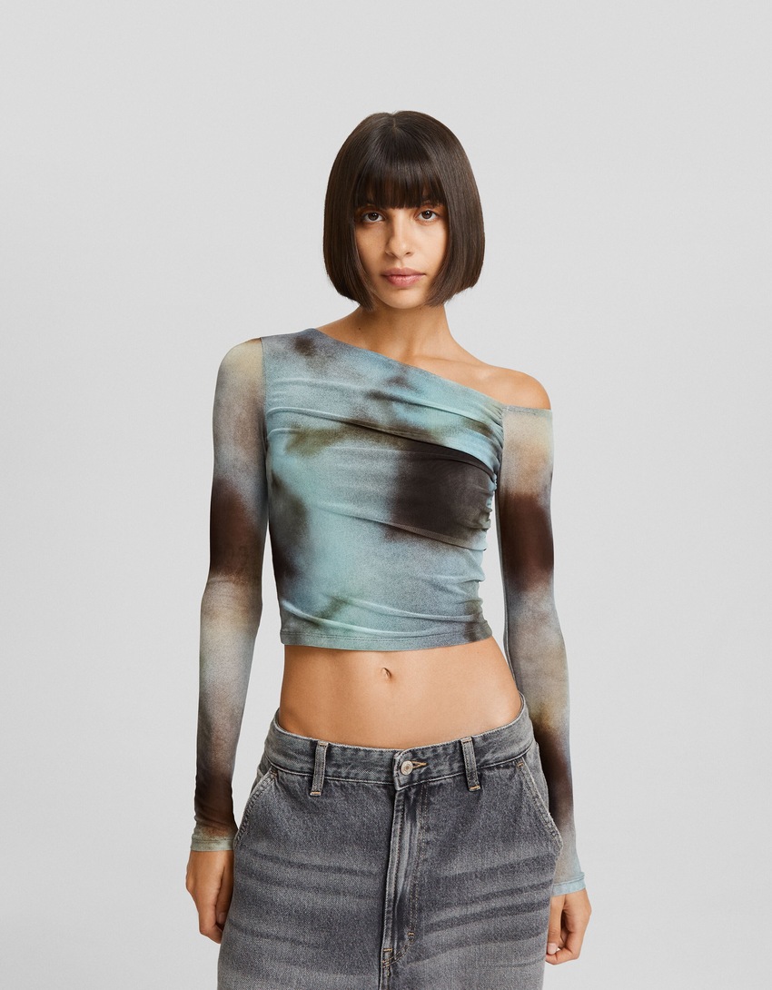 Camiseta de manga comprida com estampa de tule