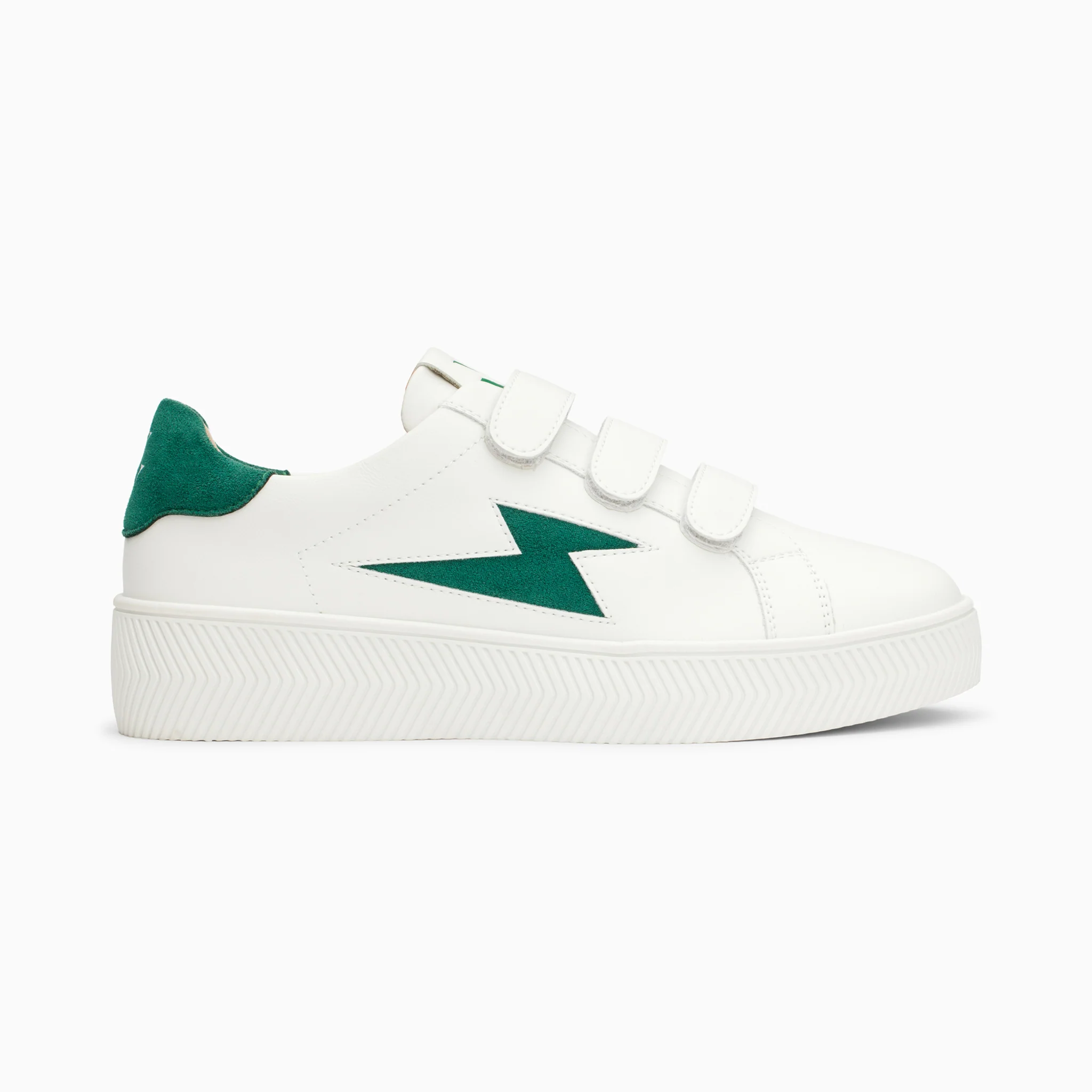 Sneakers-Baskets éclair Camelia blanc et vert sapin à scratchs