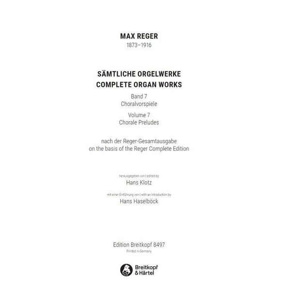Breitkopf & Härtel Reger Sämtliche Orgelwerke