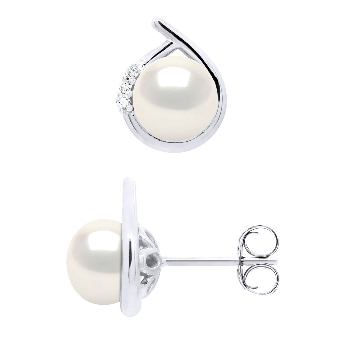 STELLA - Boucles d'Oreilles Perles 6-7 mm & Diamant Or Blanc