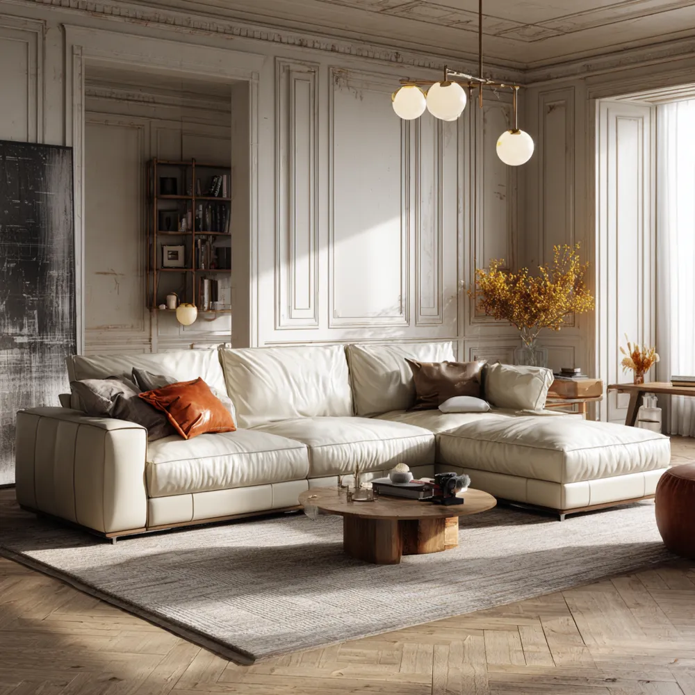 Sofa-Set Leder 230x150x85 cm – Cremefarben – Modernes Design