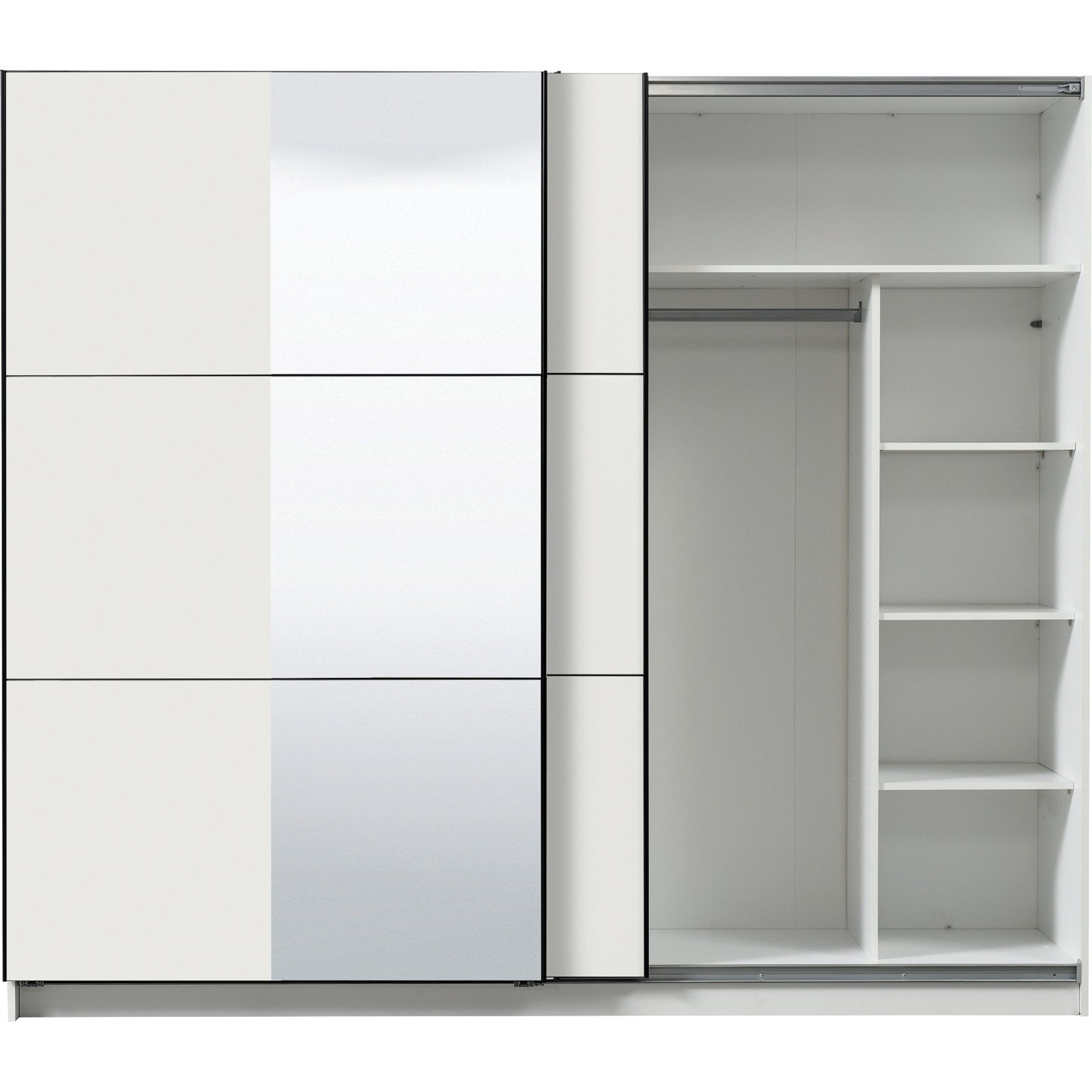 Schwebetürenschrank Sierra Melamin 237 x 210 x 62,5 cm, mit Spiegel weiss