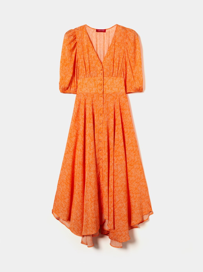 Vestido midi de manga curta com padrão