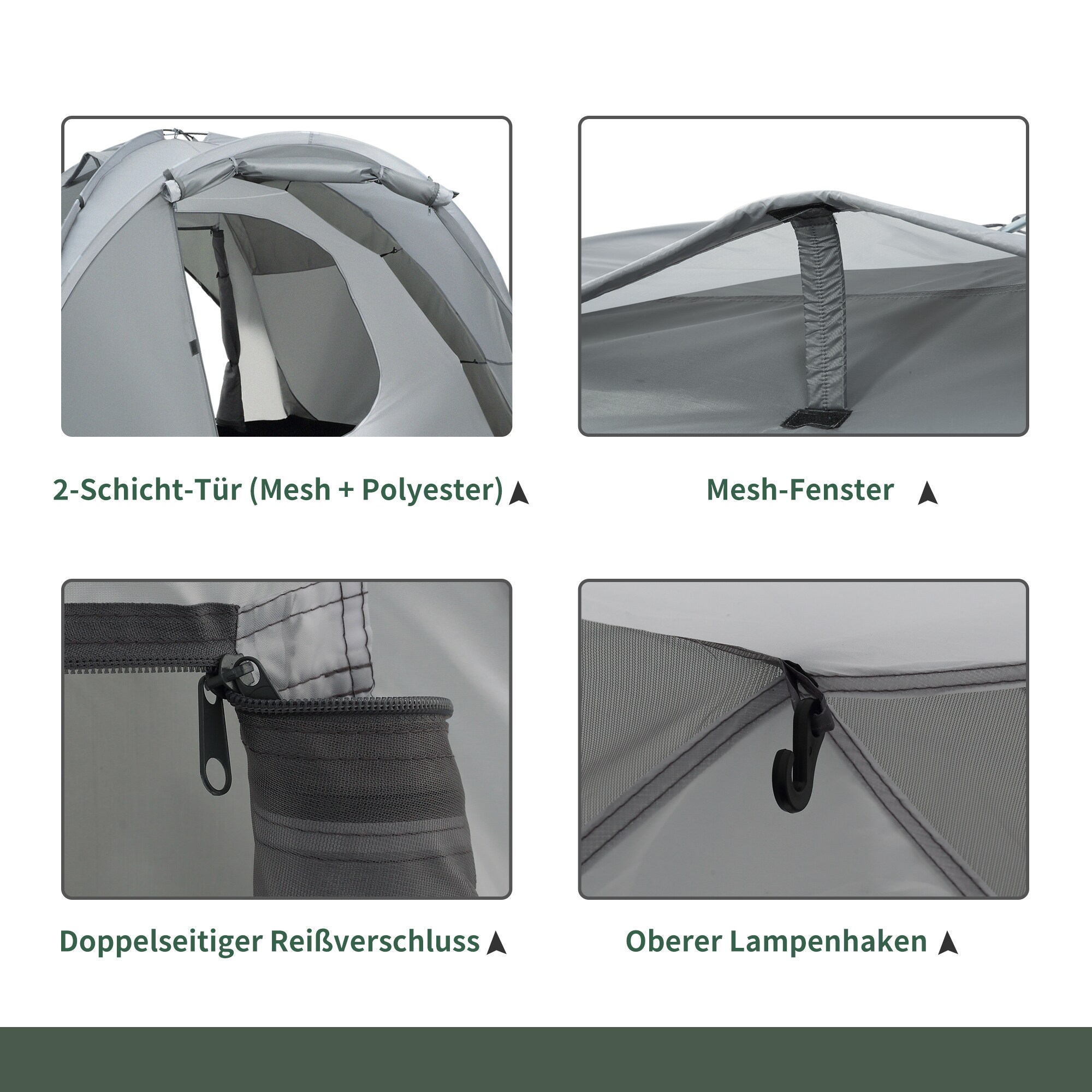 Outsunny Campingzelt mit Meshfenster grau 350L x 220B x 145H cm