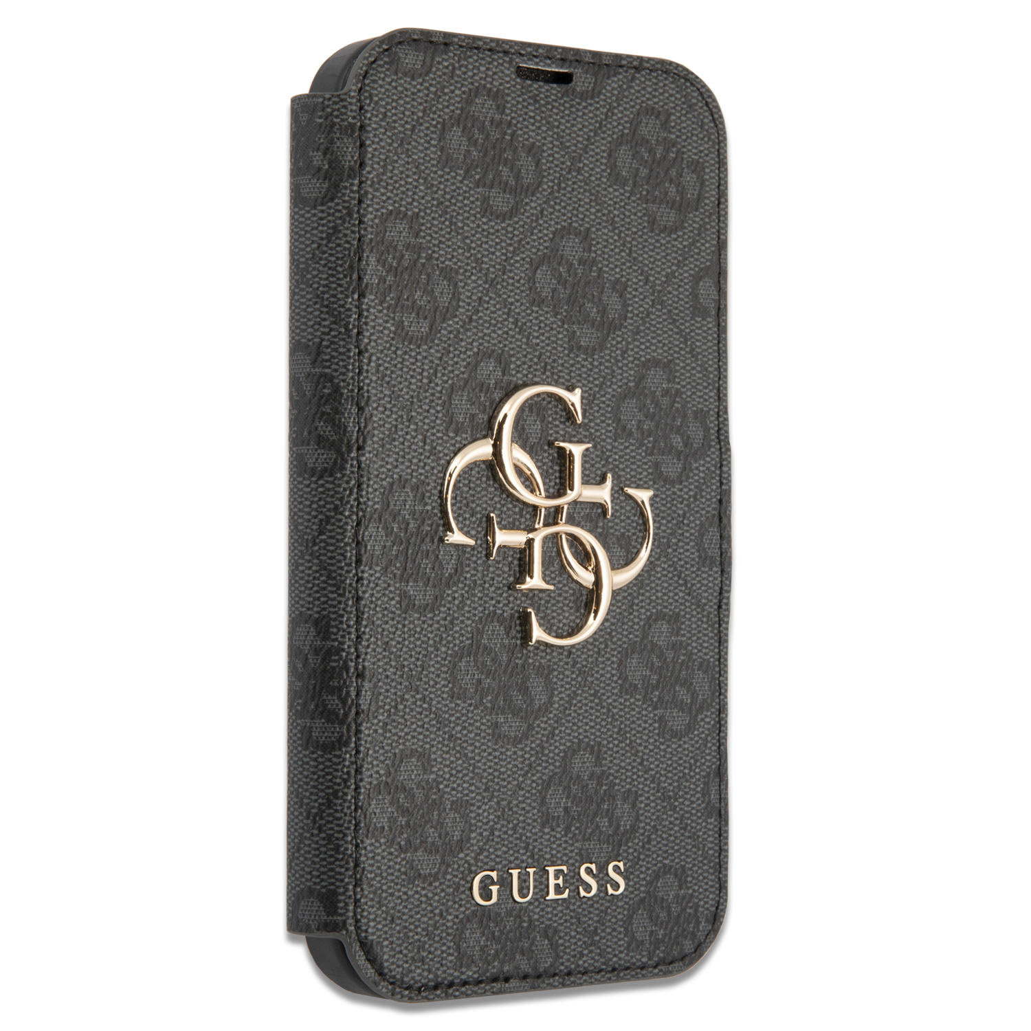 iPhone 13 Pro Leder Tasche mit Metall Logo (GUBKP13L4GMGGR) - Grau