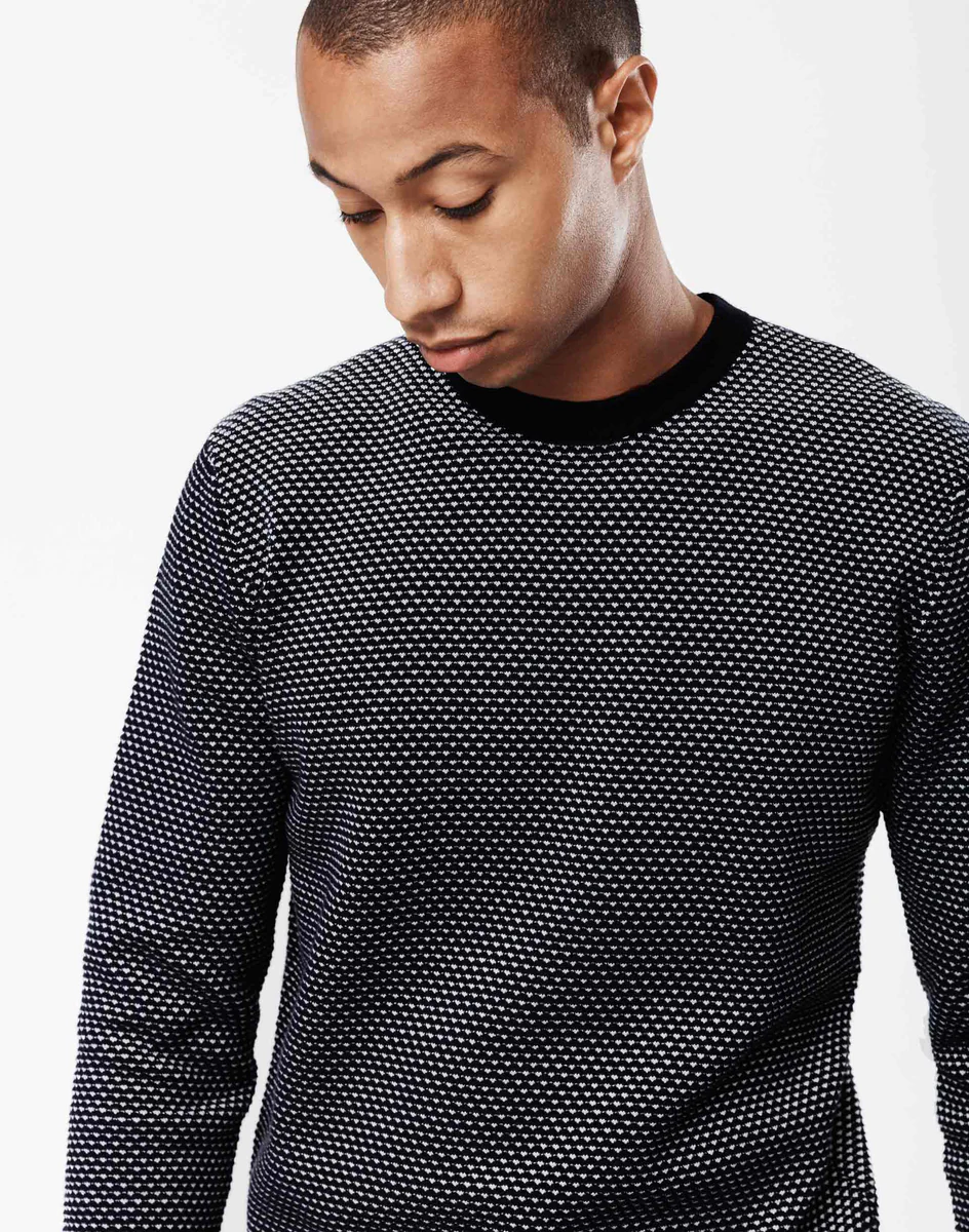 Pull col rond blanc/marine 