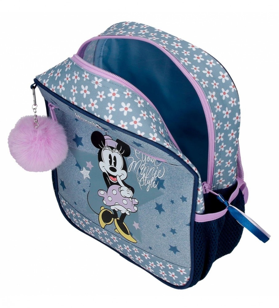 Mochila pré-escolar Disney estilo Minnie com rodinhas - Azul - 23x28x10cm -