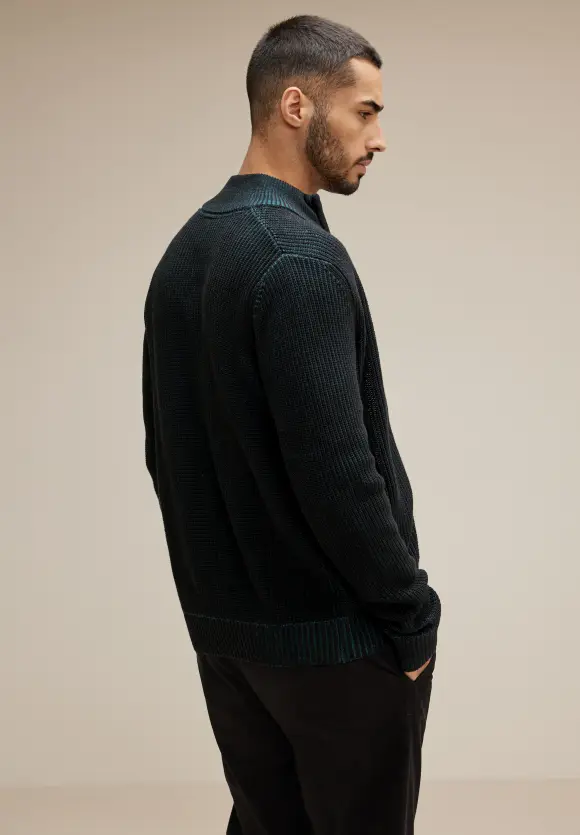 Struktur Cardigan mit Zipper - Black