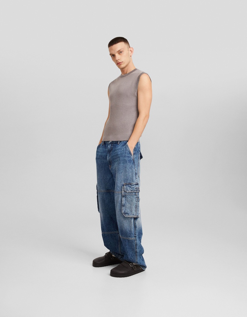 calça cargo estilo skater com efeito desbotado