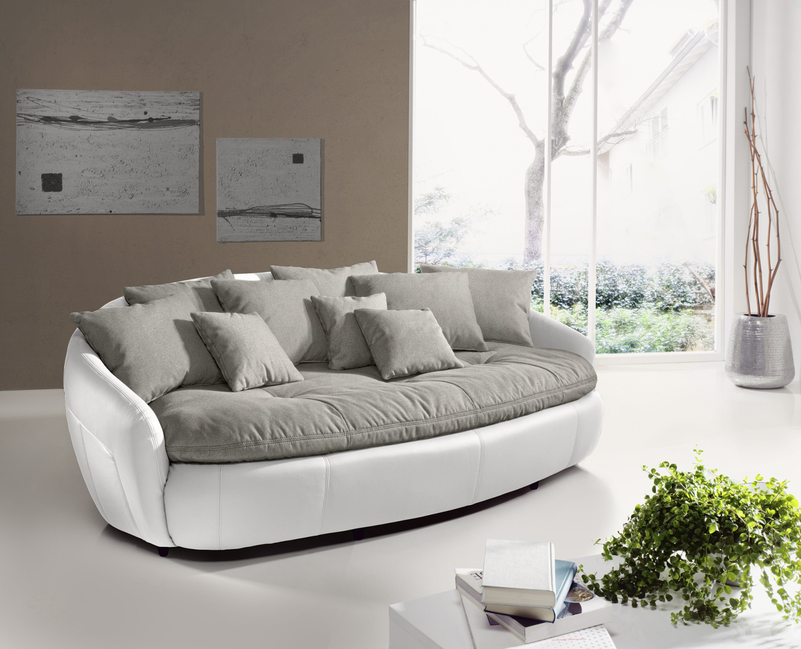 Big-Sofa - hellgrau-weiß - mit Kissen