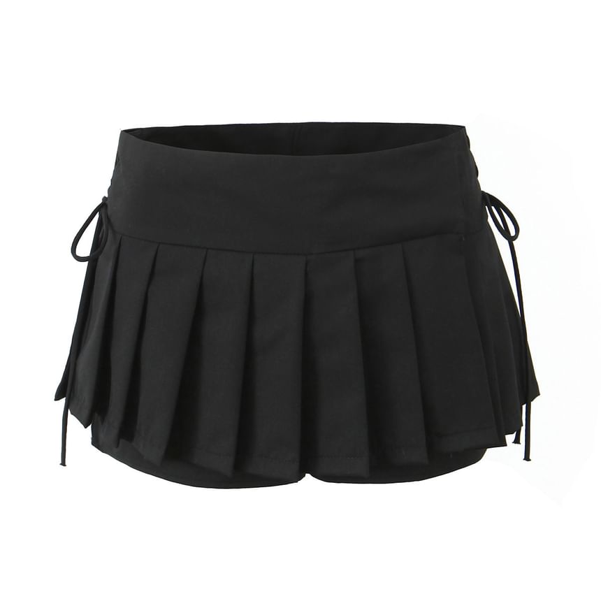 Asiris - Lage taille, vetersluiting, effen mini geplooide skorts