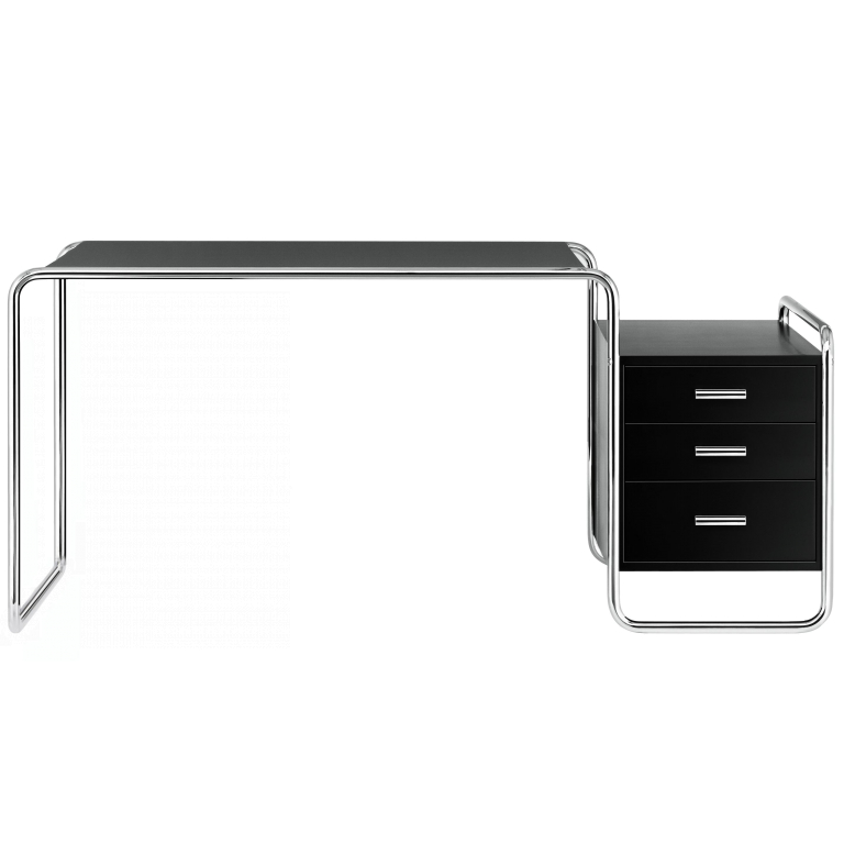 Thonet S285/1 bureau essen open poriën zwart, chroom onderstel