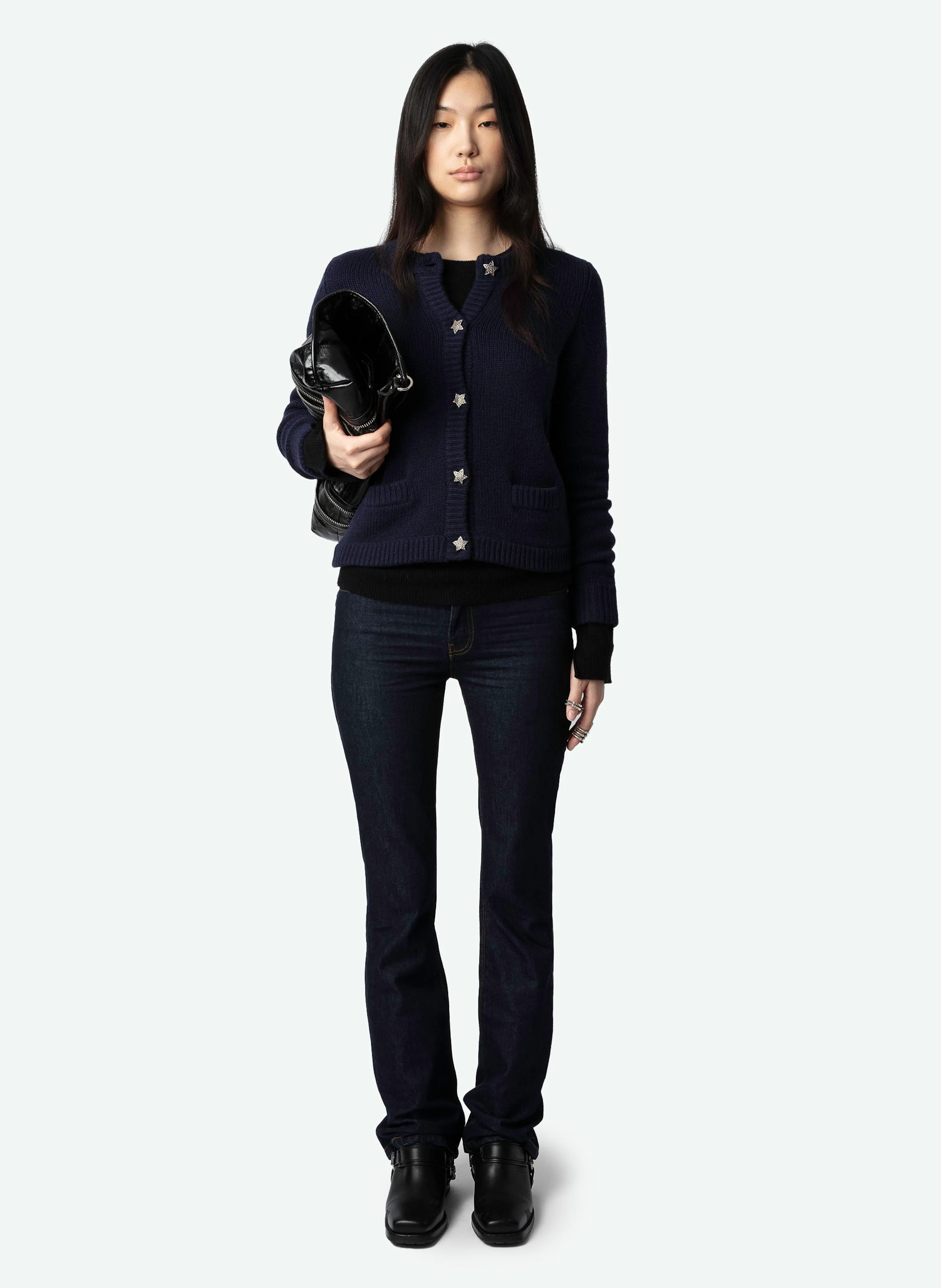 MARCY - Gilet col rond en cachemire | Bleu