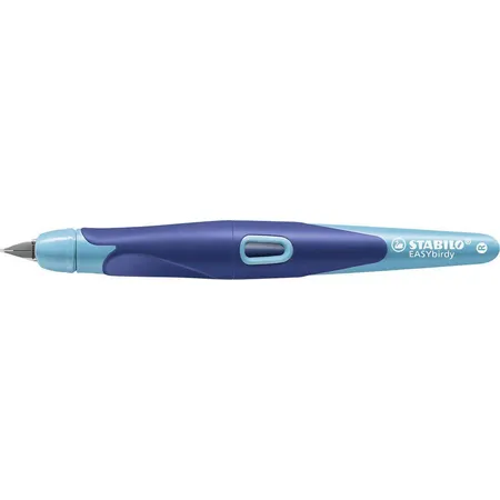 Ergonomischer Schulfüller für Rechtshänder mit Anfänger-Feder A - STABILO EASYbirdy in mitternachtsblau/azur - Einzelstift - inklusive Patrone - Schreibfarbe blau (löschbar)