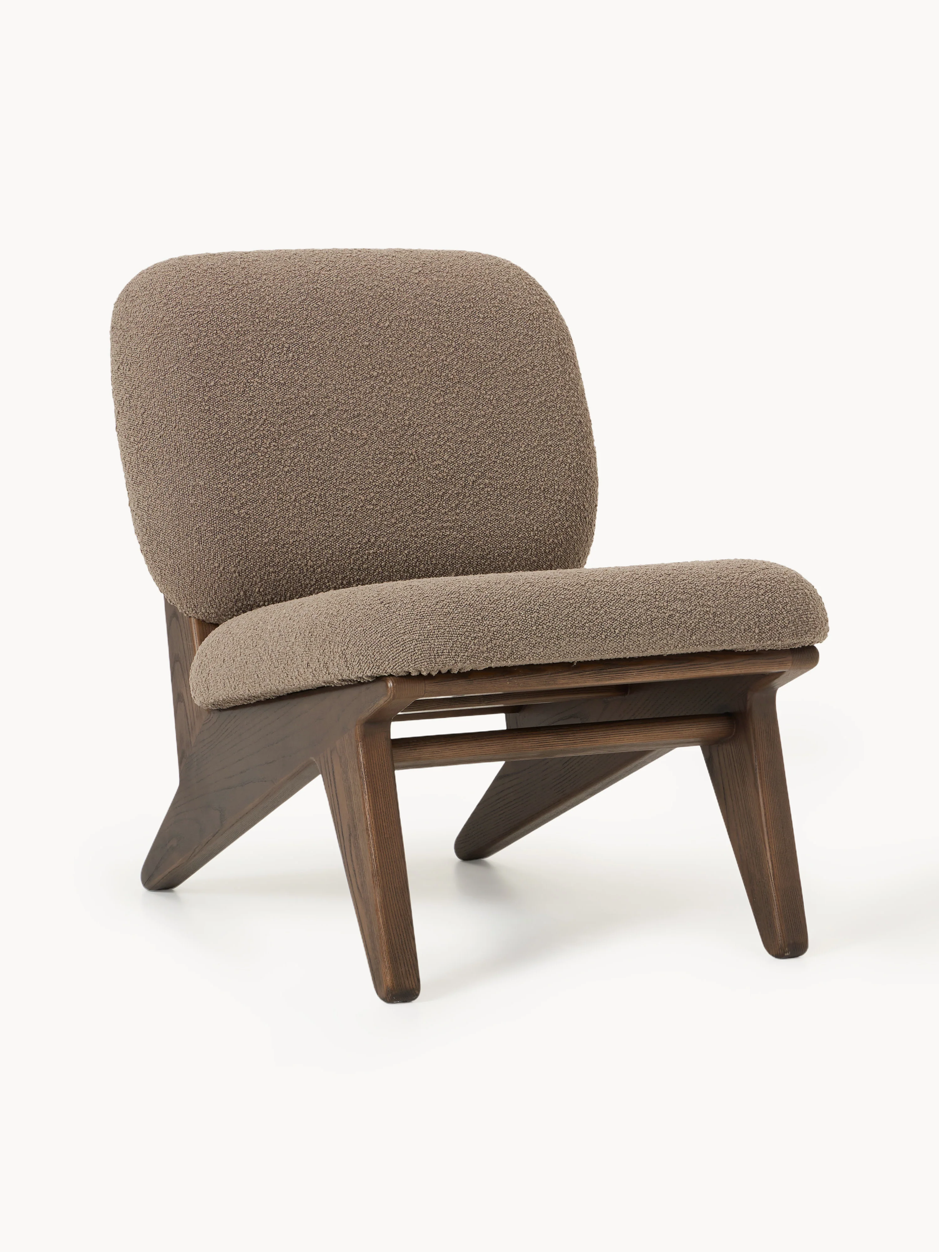 Loungefauteuil Shenay van essenhout met bouclé bekleding