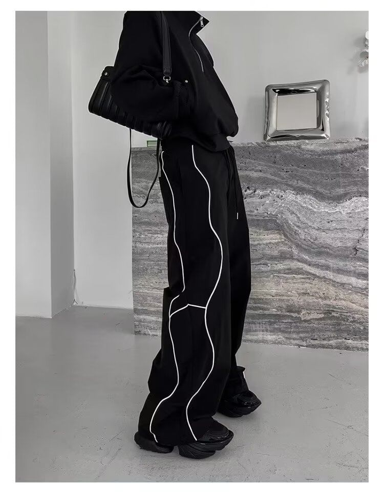 Nataro - Hoge taille contrasterende rand wijde joggingbroek
