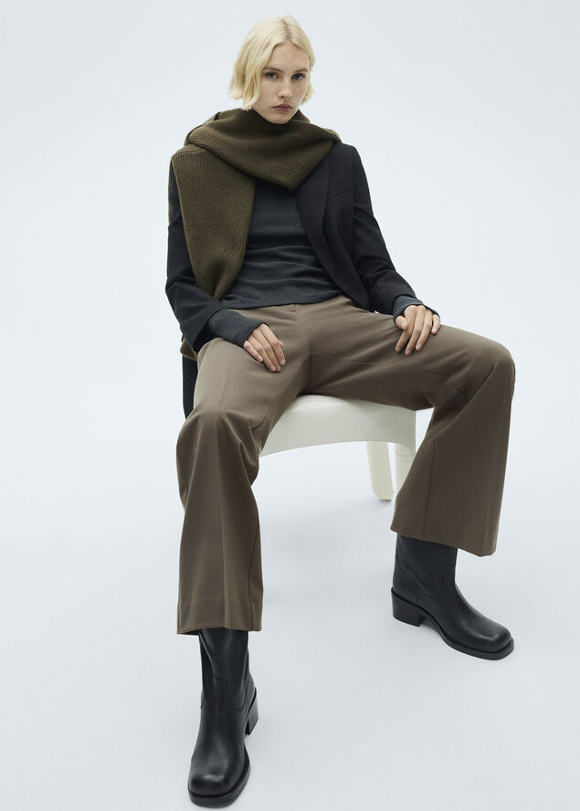 MANGO Mid-rise flare trousers Medium brown