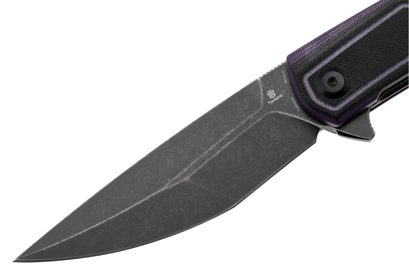Tenable Knives Kratos T1024A3 Blackwashed Nitro-V, Black Purple G10, zakmes, Ostap Hel design