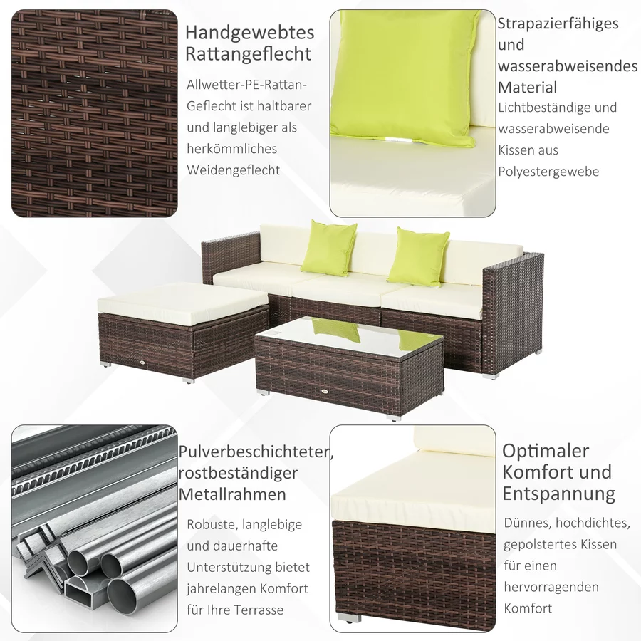 Outsunny Gartenmöbel Set mit Beistelltisch braun
