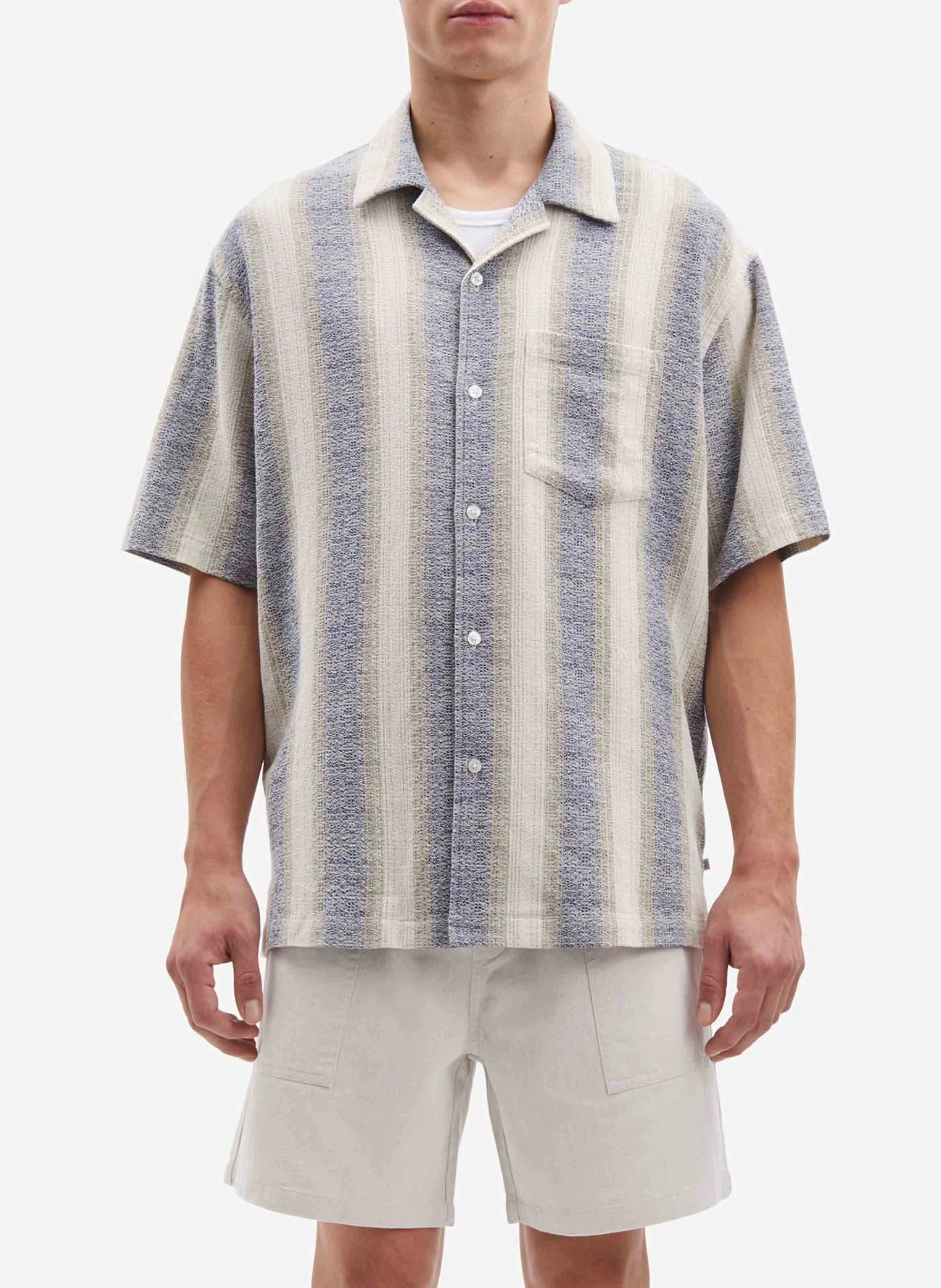 SAOSCAR - Chemise manches courtes jacquard en coton bio | Bleu