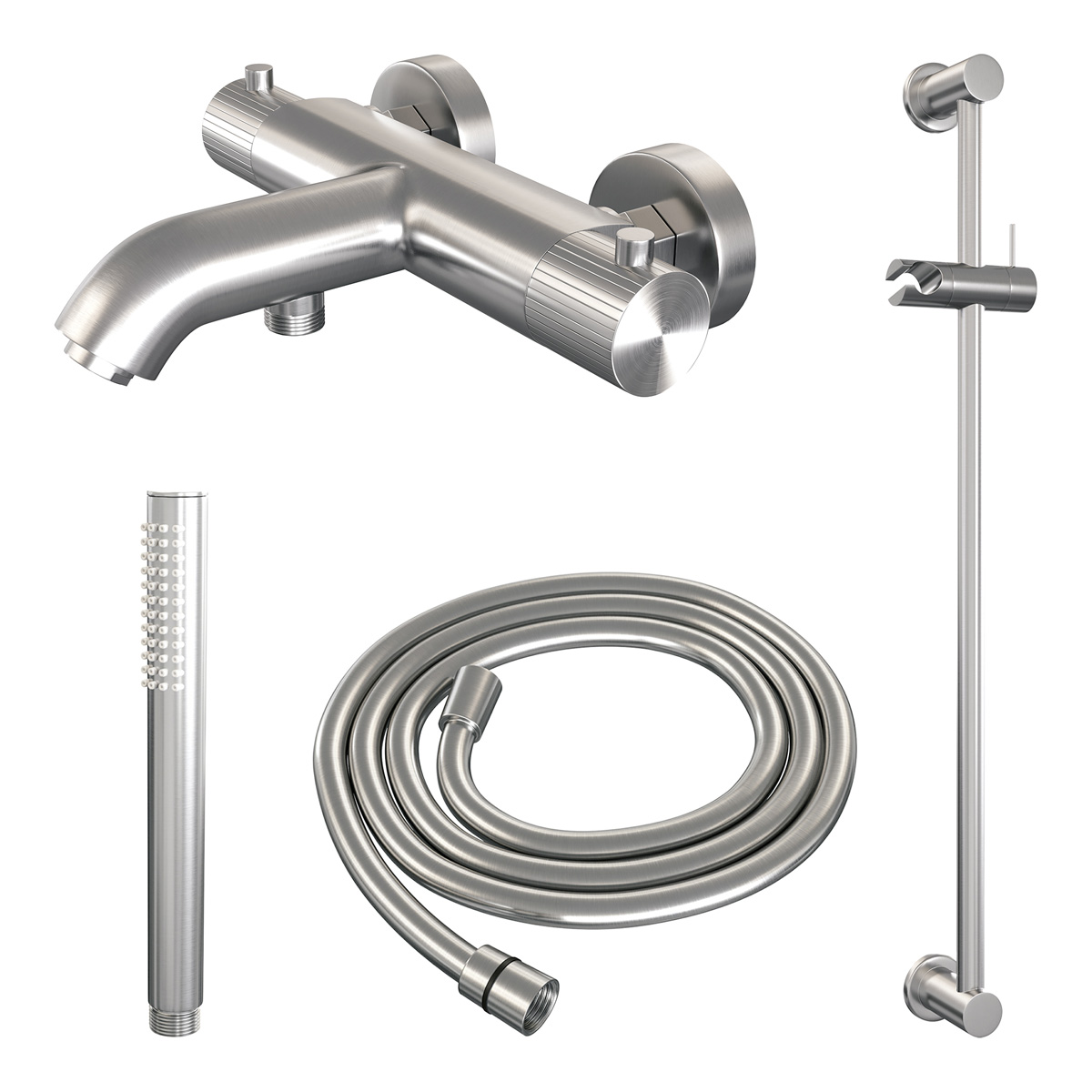 Brauer Stripe thermostatische badkraan met glijstang en staafhanddouche RVS geborsteld PVD