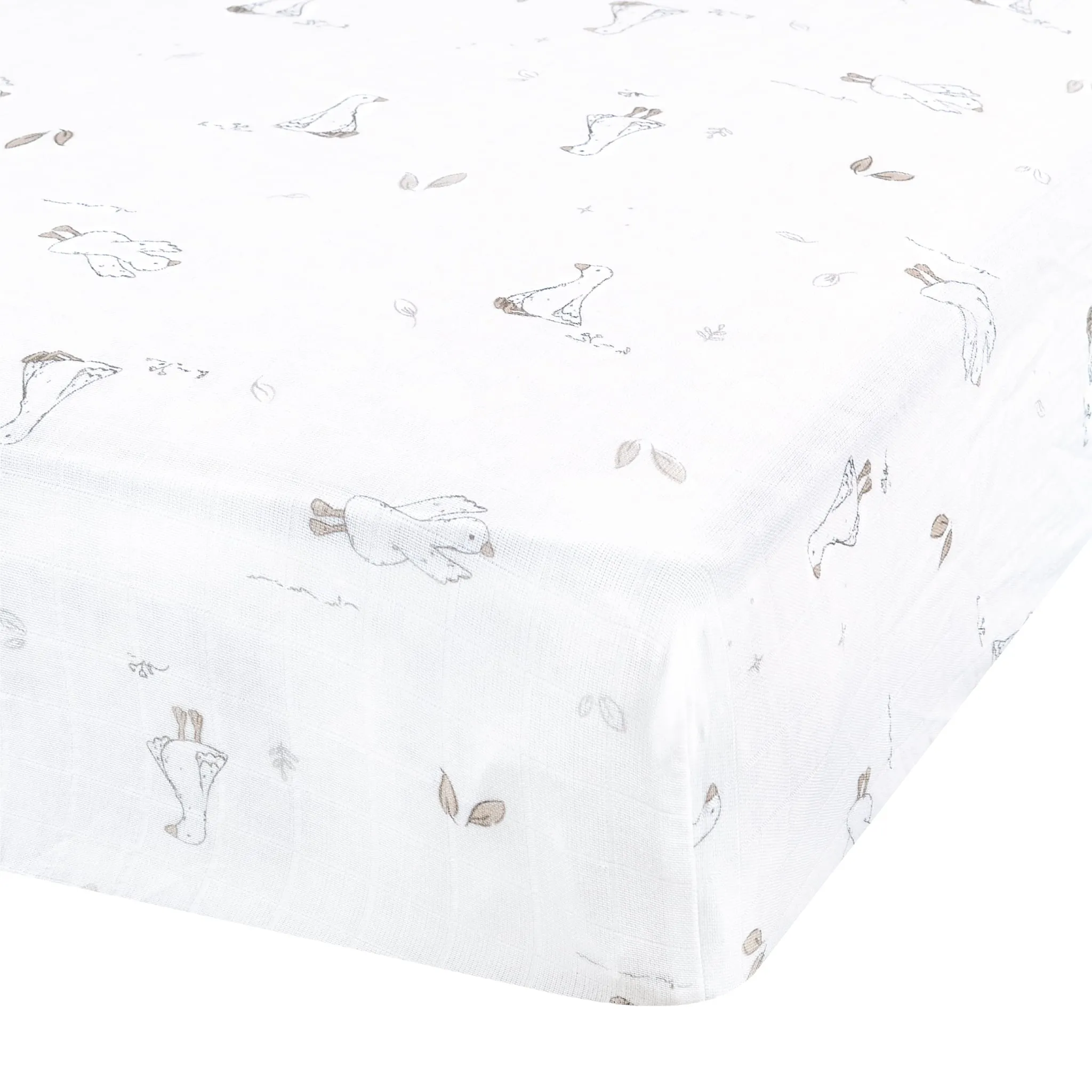 Perlimpinpin Drap Contour pour Lit de Bébé - Mousseline Oies