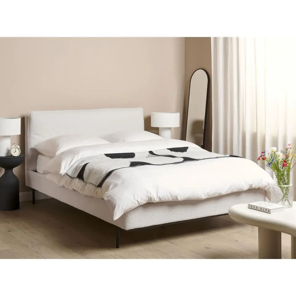 CORIO - Tweepersoonsbed - Wit - 140 x 200 cm - Bouclé