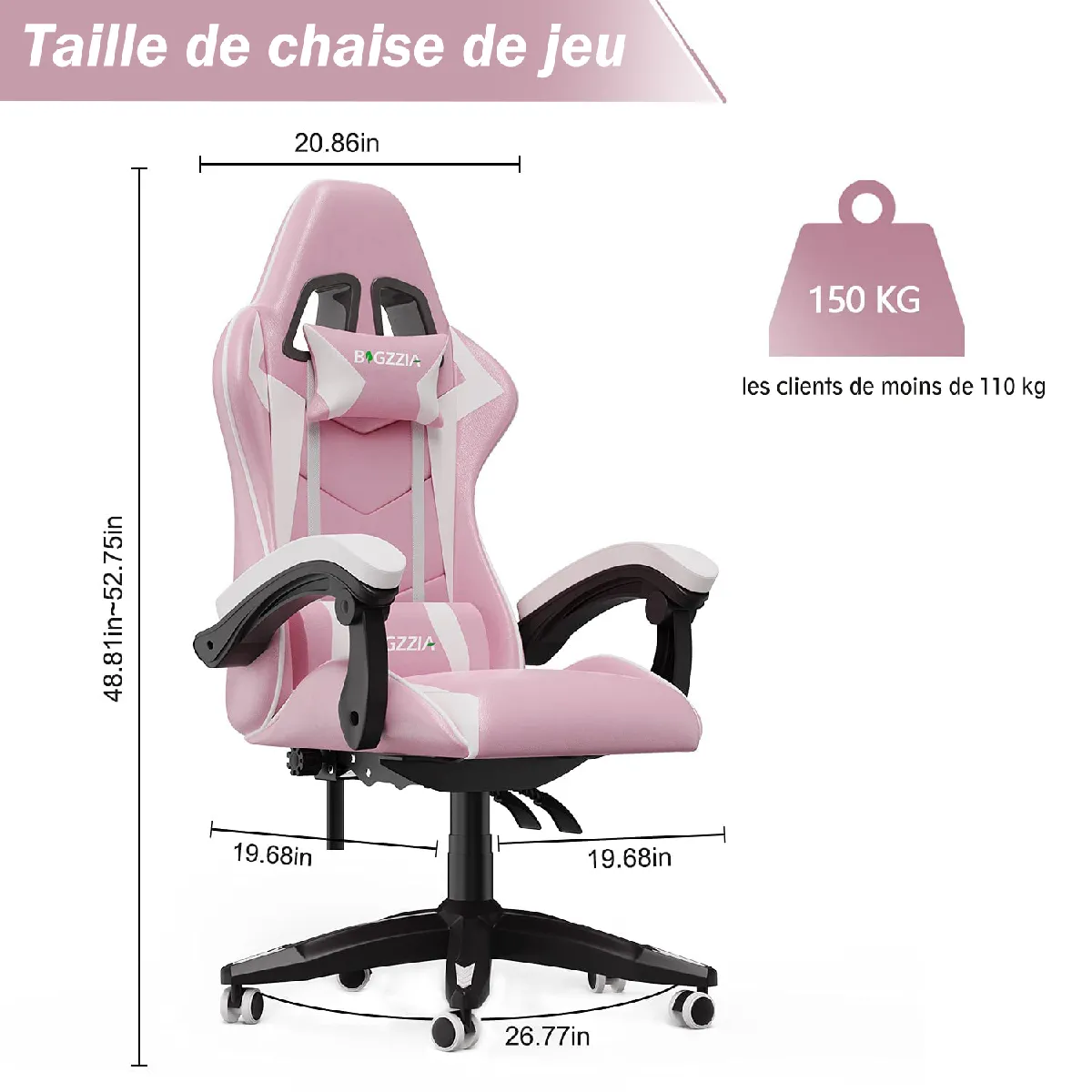 RATTANTREE Chaise de Gaming Ergonomique - Rose Blanc