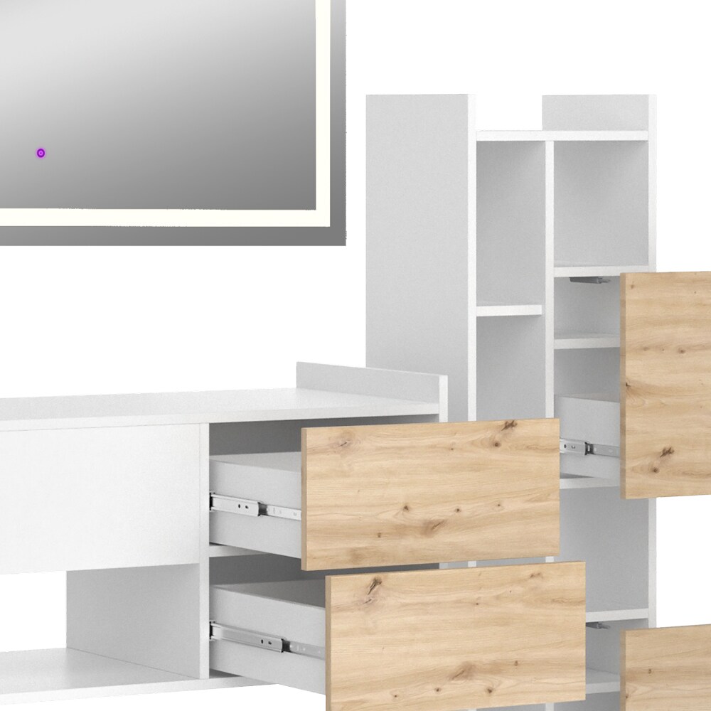 Vicco Badmöbel-Set Alf, Weiß Artisan Eiche, Badezimmer, moderne Badserie, Waschtischunterschrank, LED-Spiegel, Midischrank, Hochschrank