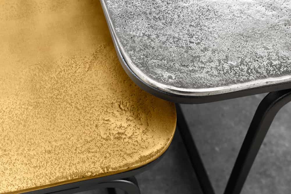 2er Set Couchtisch ABSTRACT 60cm gold silber schwarz Metall handmade