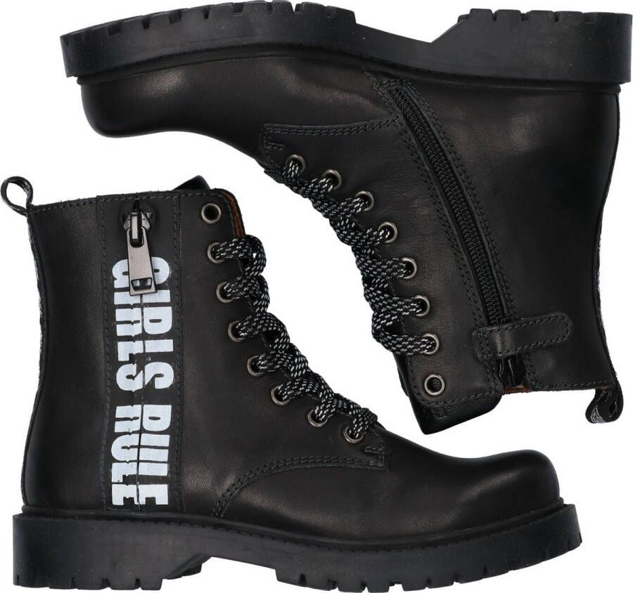 Braqeez 421773 489 Meisjes Biker Boots Zwart Leer Veters