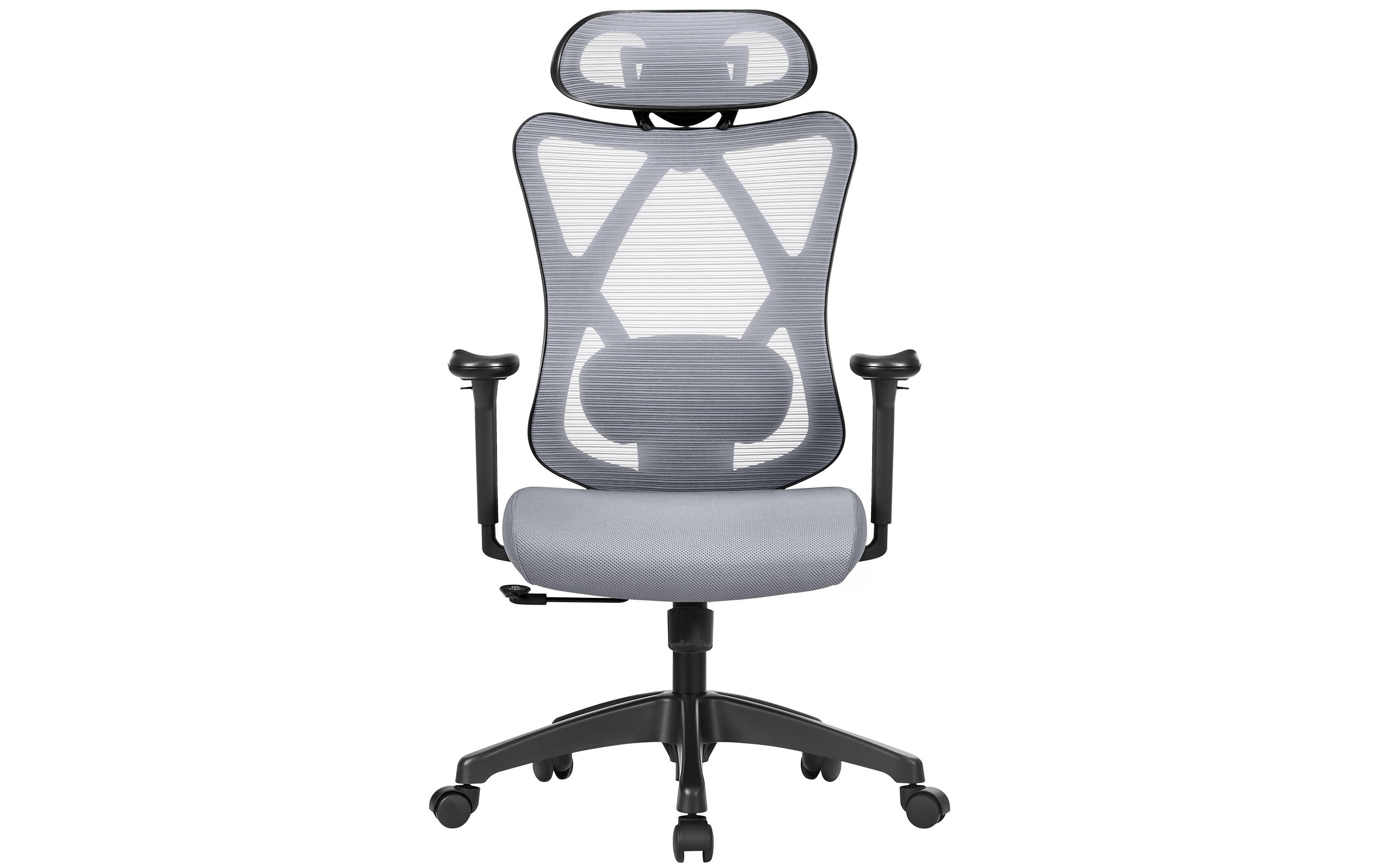Bürostuhl mit Netzrücken, Kopfstütze und Armlehnen, Grau<br>Ergonomischer Schreibtischstuhl