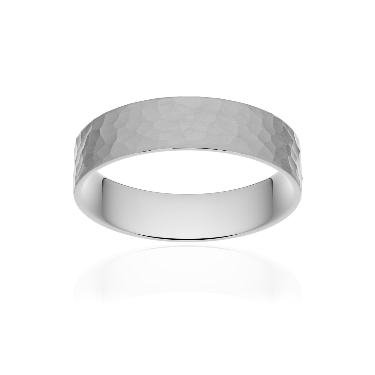 Alliance or 750 blanc martelé ruban plat confort 5mm