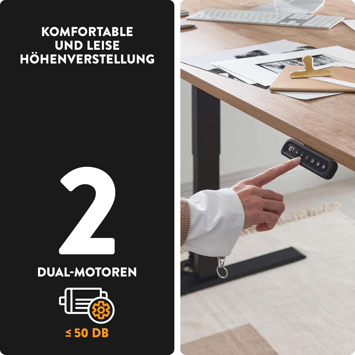 boho office® Höhenverstellbarer Schreibtisch Gestell – Elektrisch stufenlos, inkl. Wireless Charger, 2 Motoren, 3-Fach Teleskop, Memoryfunktion, Kollisionsschutz, Kindersicherung – Homedesk Schwarz