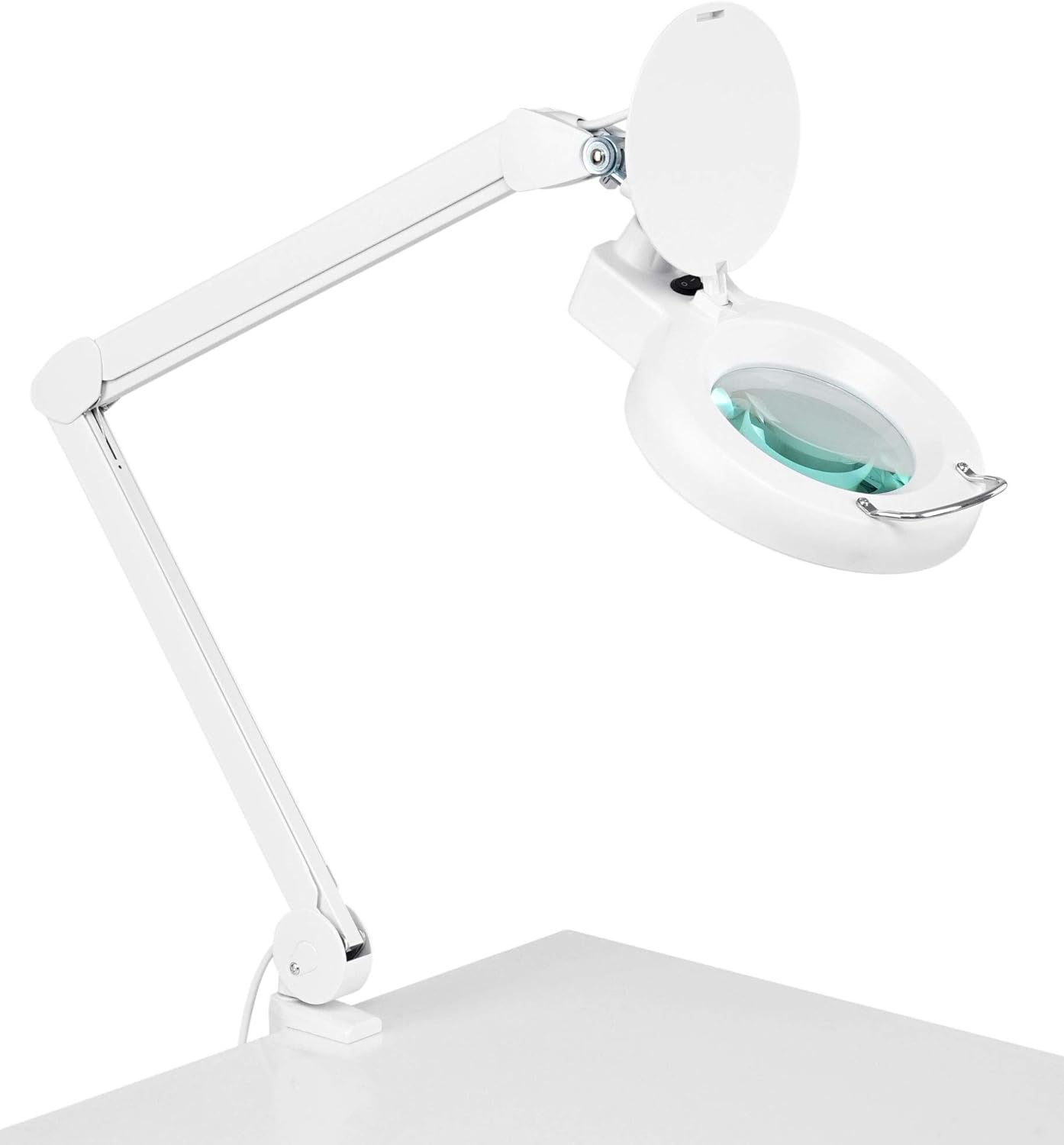 Showlite LL-6085D LED Lupenleuchte 8W 5 Dioptrien Set inkl. Rollenstativ (Lupenlampe, 12,5 cm Linse, 60 SMD LEDs, 2,25-fache Vergrößerung, Rollenstativ, Tischklemme) weiß