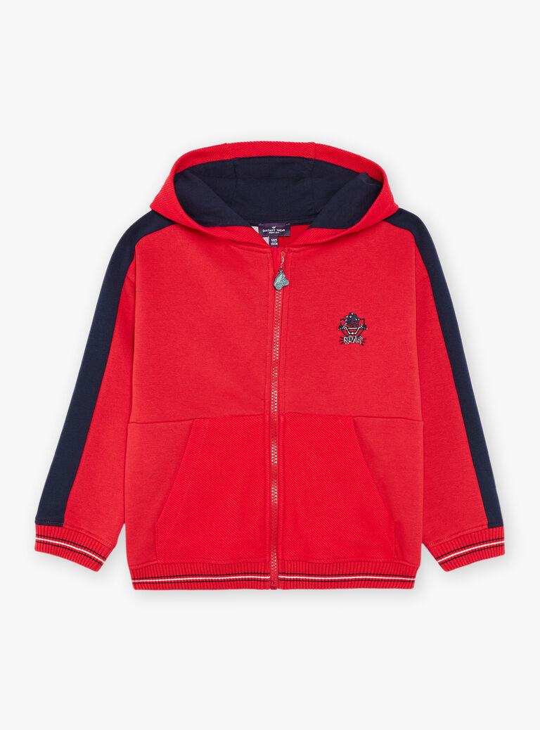 Sweat à capuche bicolore rouge et bleu marine