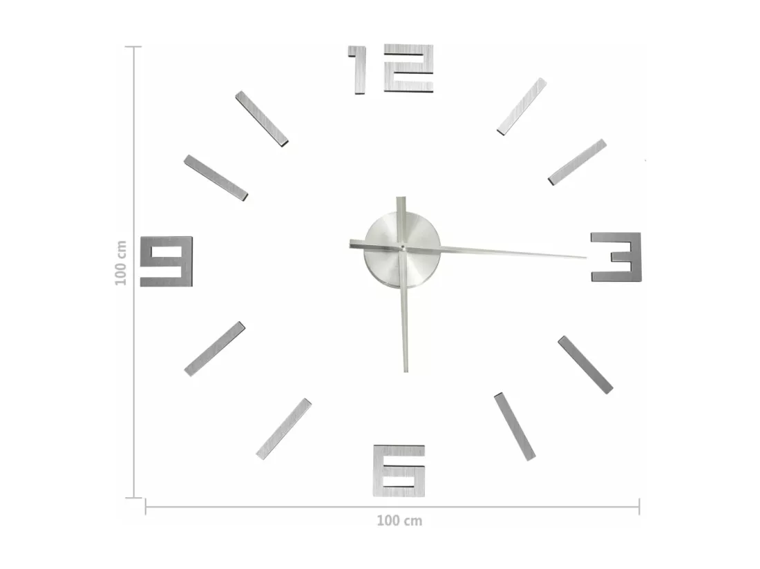 Horloge murale 3D Design moderne Argenté 100 cm XXL