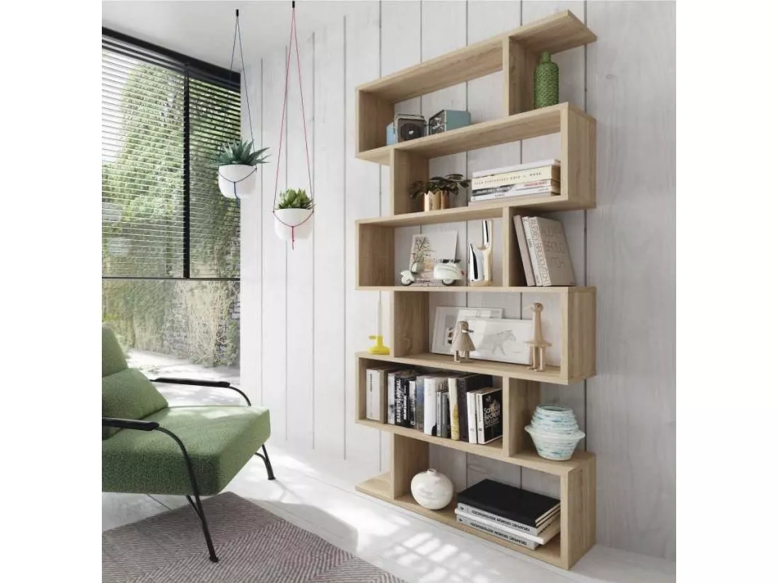Bibliothèque Djorone, Etagère de bureau polyvalente, Bibliothèque avec 5 étagères, 80x25h190 cm, Chêne