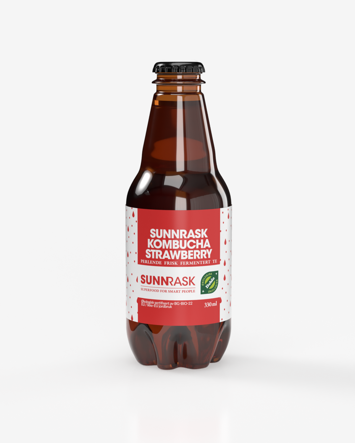 SunnRask Økologisk Kombucha Strawberry 24x330ml - ØKONOMIPAKKE 24 FLASKER!