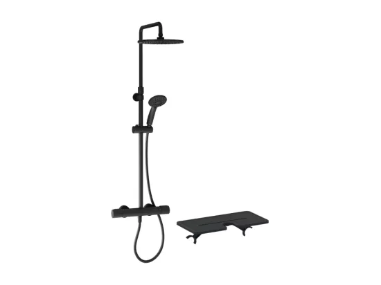 Colonne de douche thermostatique JACOB DELAFON Juliette noir mat + tablette de douche