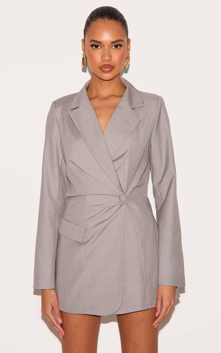 Gris Pâle Combi-short Tissée Ajustée À Taille Cintrée Et Manches Longues