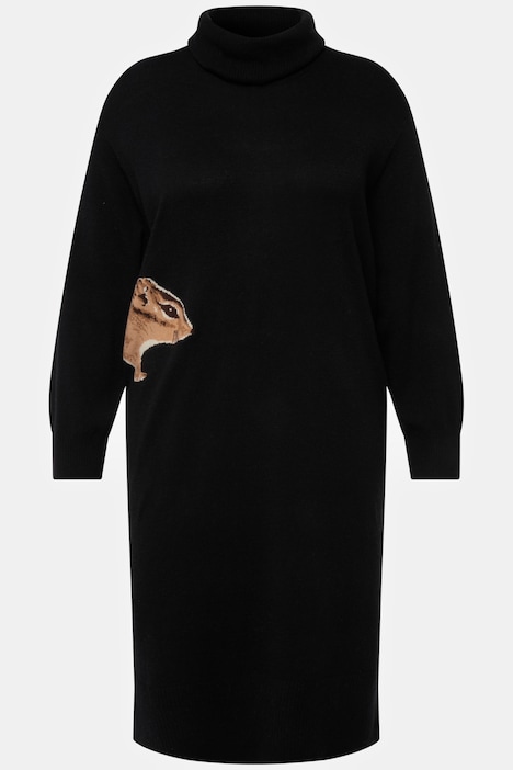 Strickkleid, Tiermotiv, Rollkragen, Langarm, Wollmischung