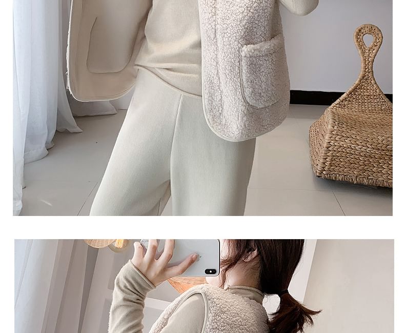 Acoustic Rain - V-hals vest met rits en effen imitatiebont