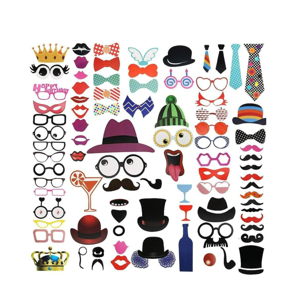 (90er Set) Photo Booth Fotorequisiten Party Foto Accessoires Dekorationen für lustige Bilder - Geburtstag