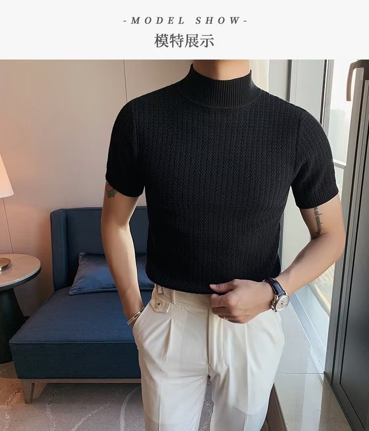 Urtishia - T-shirt met korte mouwen en mockneck, effen