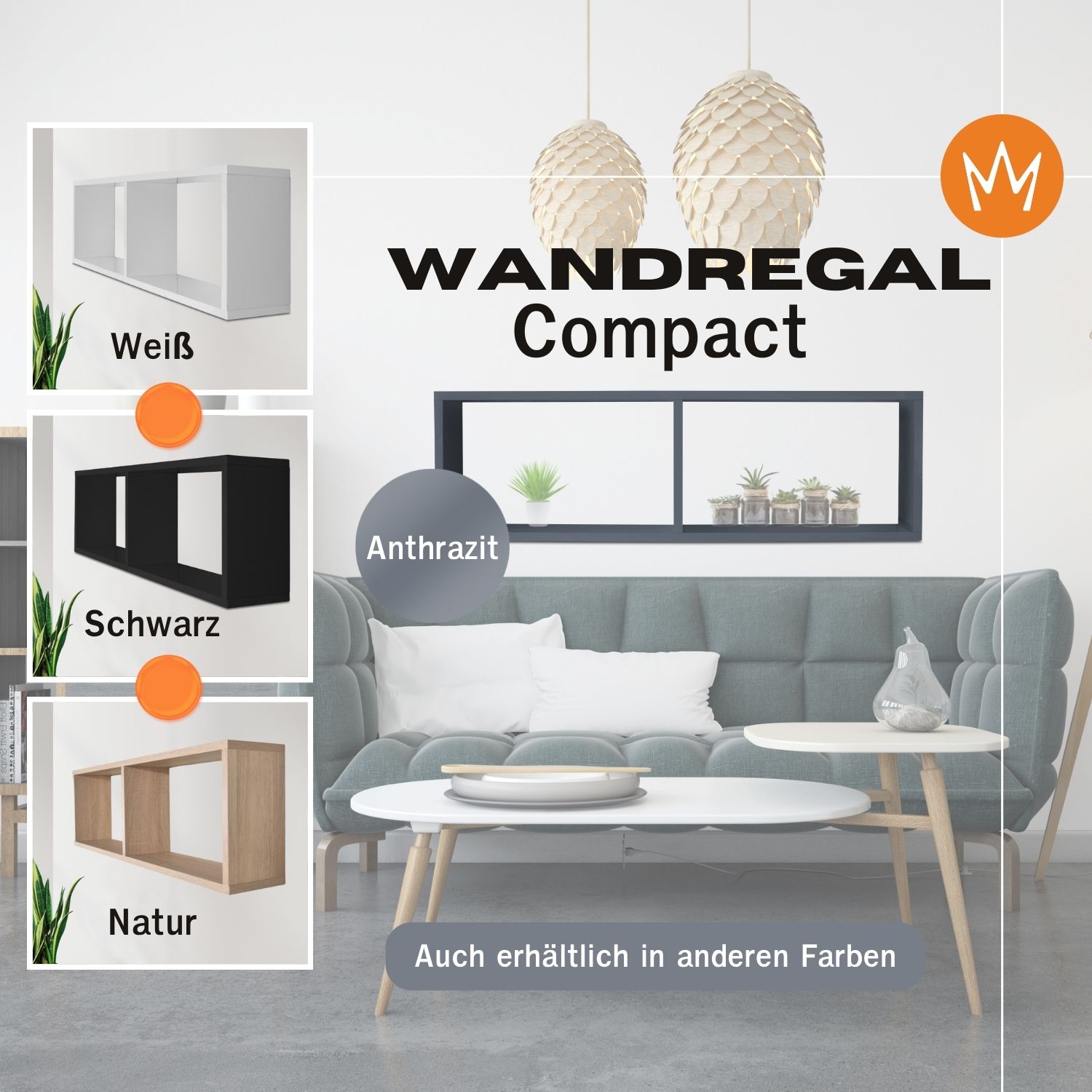 TRAUMMÖBEL Wandregal COMPACT Schweberegal aus Holz mit 2 Fächern Anthrazit