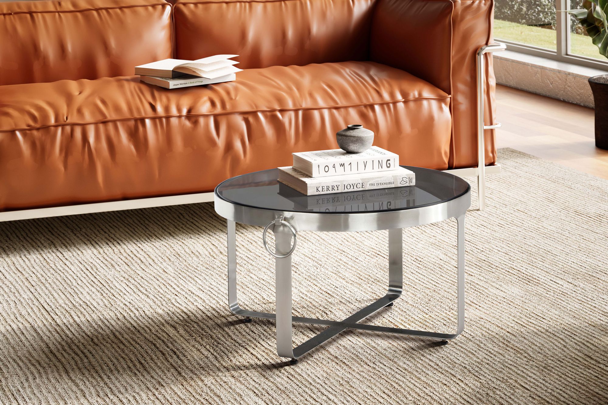 Couchtisch FineBuy Sofatisch Glas Ø 60 cm Tisch Wohnzimmertisch Rund Silber
