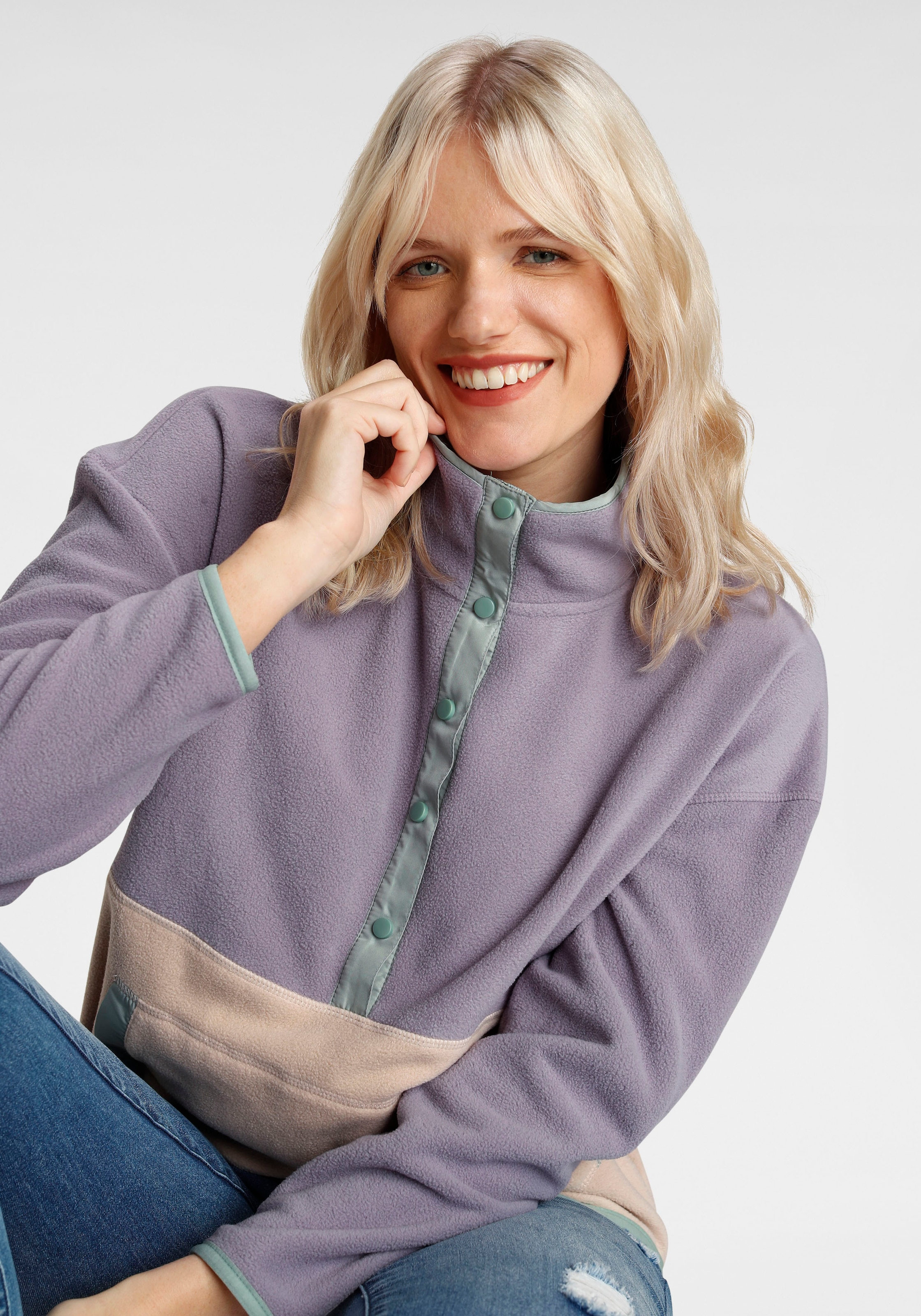 Polarino Fleecepullover , mit Colourblocking-Optik,  mit Kängurutasche,  aus Fleecestoff
