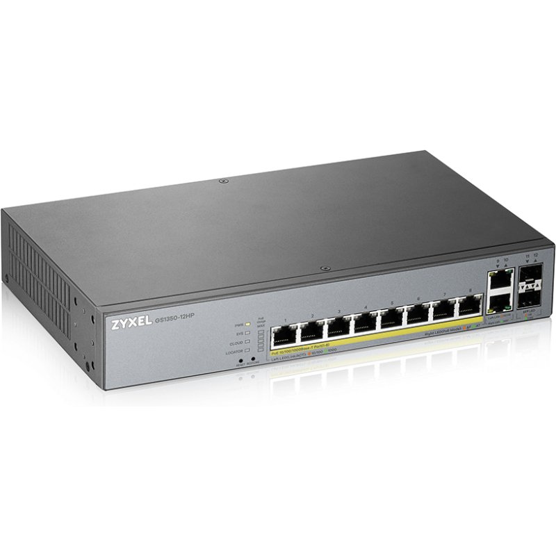 Zyxel GS1350-12HP-EU0101F commutateur réseau Géré L2 Gigabit Ethernet (10/100/1000) Connexion Ethernet, supportant l'alimentation via ce port (PoE) Gris