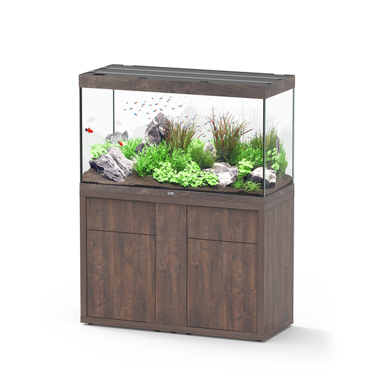 Aquarium et Meuble 2 portes Sublime Led Chêne Sauvage Brun L.120x P.50
